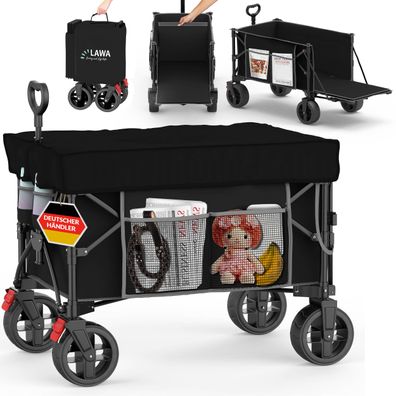 faltbarer Bollerwagen Dach 100kg Bremse Seitentasche Heckklappe klein 130l leicht - s