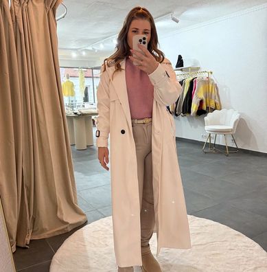 Ledertrenchcoat Damen Abby Weiß - One Size XS-XL, Frauen Leder Trenchcoat 1,28 m