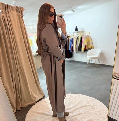 Ledertrenchcoat Damen Abby Camel One Size XS-XL, Frauen Leder Trenchcoat 1,28 m