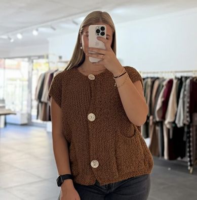 Weste Cosy Boucle Damen Emma Mocha Onesize XS-XL Frauen Weste mit Knöpfen