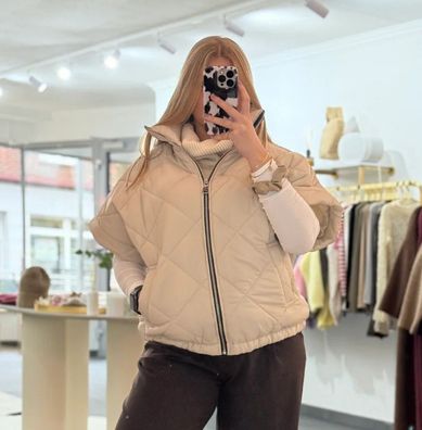 Steppweste Damen Marie Creme Onesize XS-XL Frauen Stepp Weste mit Reißverschluss