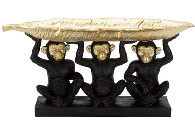 Dekofigur 3 Affen Schimpansen sitzend nebeneinander mit goldener Schale H 20 cm