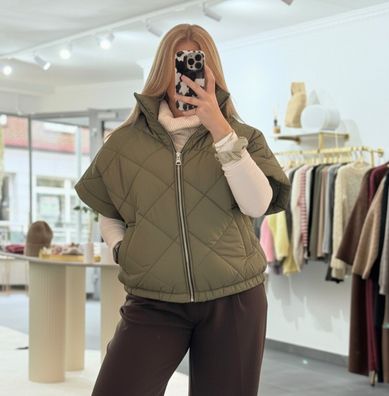 Steppweste Damen Marie Khaki Onesize XS-XL Frauen Stepp Weste mit Reißverschluss