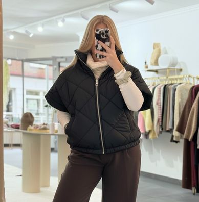 Steppweste Damen Marie Schwarz Onesize XS-XL Frauen Stepp Weste mit Reißverschluss