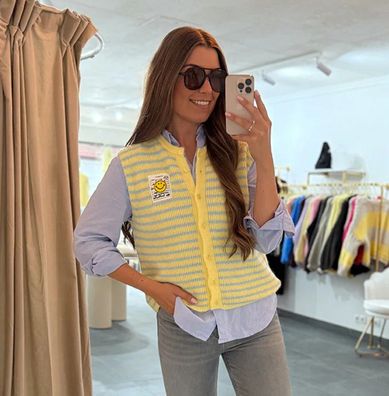 Strickweste gestreift Damen Alina Gelb mit hellblau Onesize XS-XL Frauen Weste