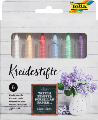 folia 370609 - Kreidestifte Set, 6 Stifte sortiert in 6 verschiedenen Farben