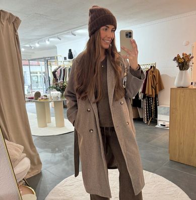 Trenchcoat Langes Enna Taupe Onesize (XS-XL) Damen Trenchcoat Frauen Lang Jacke