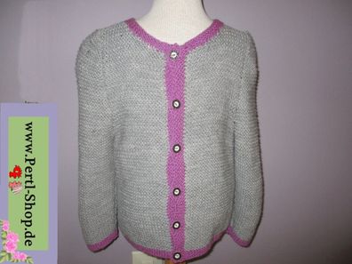 Tracht, Strickjacke, Gr. 134, Kinder, grau, lila, handmade