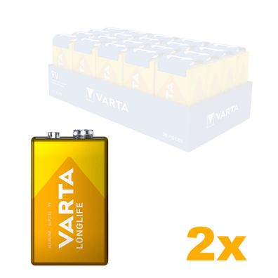 2x Varta 9V Block E Block 4122 Longlife Alkaline 6LR61 MN1604 lose