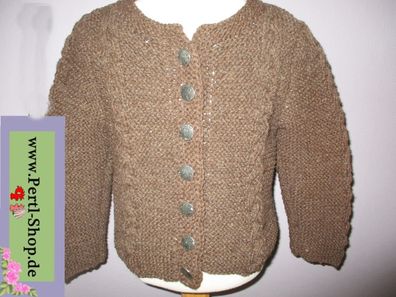 Trachten Strick Jacke Gr. 116, Kinder, Zopfmuster, braun
