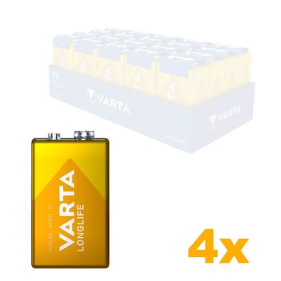4x Varta 9V Block E Block 4122 Longlife Alkaline 6LR61 MN1604 lose