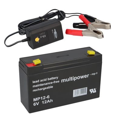 Blei Akku und Ladegerät Set - kompatibel 3-FM-10 20HR 3 FM 10 3FM10 6V 12Ah 13Ah