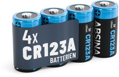 4x Absina CR123A Lithium Batterie 3V 1300mAh (4er Blister)