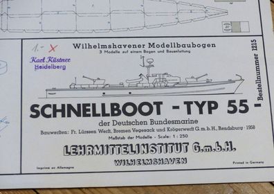 Wilhelmshavener Modell Modellbaubogen 1215 Schnellboot Typ 55 Marine 1:250