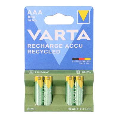 Varta Recharge AAA Micro Accu Recycled Ni-MH 1,2V 800mAh 4er Blister