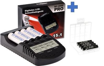 Kraftmax BC-4000 Pro Akku & USB Ladegerät + 4x LSD Plus Micro AAA 930mAh Akkus + Box