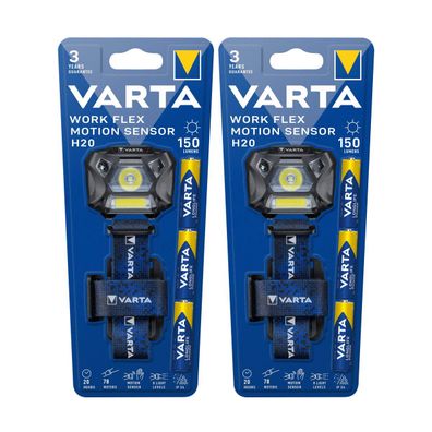 2x Varta Stirnlampe LED Work Flex Motion Sensor H20 inkl. 3x AAA Batterien 18648