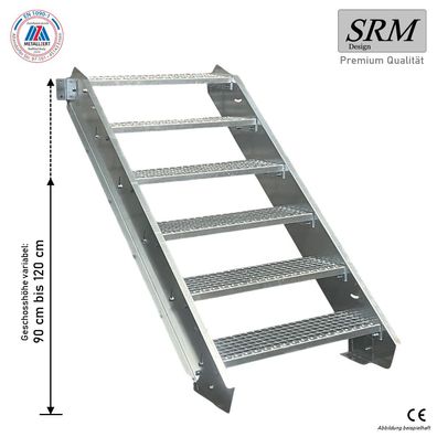 6 Stufen Stahltreppe Breite 60 - 160 cm Geschosshöhe 90 - 120 cm ohne Geländer