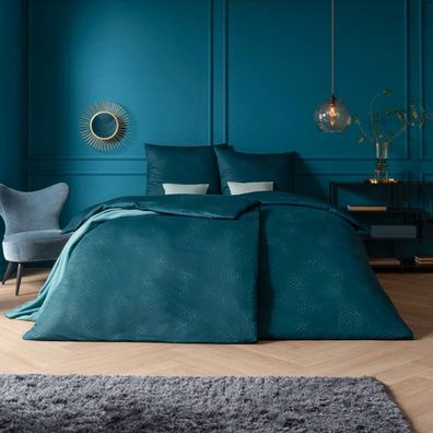 Estella Mako Jersey Bettwäsche 155x220 Pippa Rauten Dreiecke petrol grün 6898-50