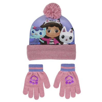 Gabby's Dollhouse 2er Set Kinder Winter Accessoire Mütze Handschuh Mädchen
