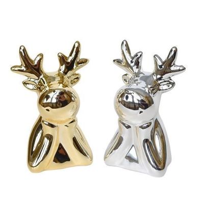 Rentier aus Keramik, Gold und Silber, 11 cm, 2er-Set