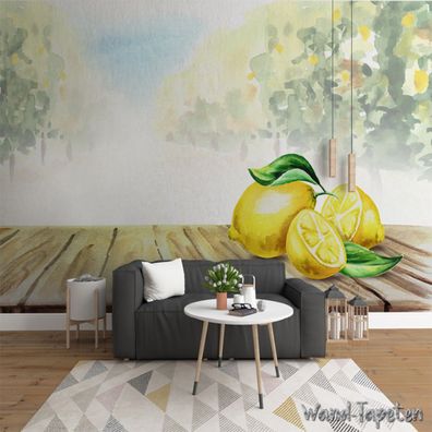 Vlies Fototapete Wandtapete Wandbilder Pflanzenblättern und Zitronen 4166
