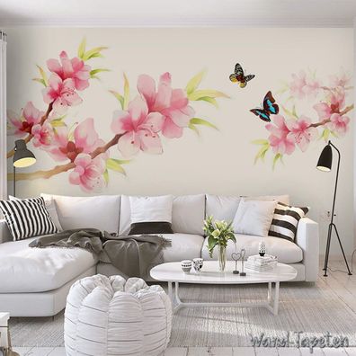 Vlies Fototapete Wandtapete Wandbilder Handbemalte Florale Rosa 4172