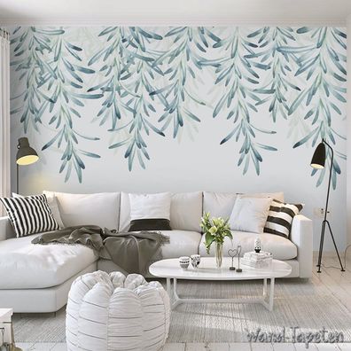 Vlies Fototapete Wandtapete Wandbilder Aquarellstil Frischen Grünen Blätter 4175
