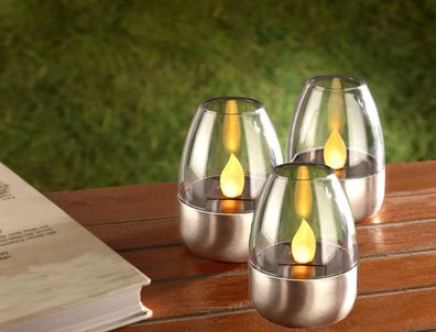 Solar Teelichter 3er Set Flacker-LED