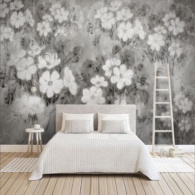 Vlies Fototapete Wandtapete Wandbilder Blumen Schwarz Weiß Tuschemalerei 4179