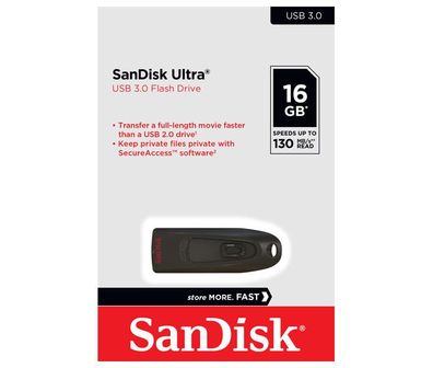 SanDisk USB 3.0 Stick 16GB Ultra Typ-A (R) 130MB/s SecureAccess Retail-Blister