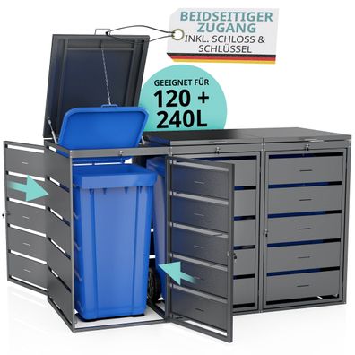 Mülltonnenbox 3x 240L Metall anthrazit abschließbar beidseitig zugänglich verzinkt MB