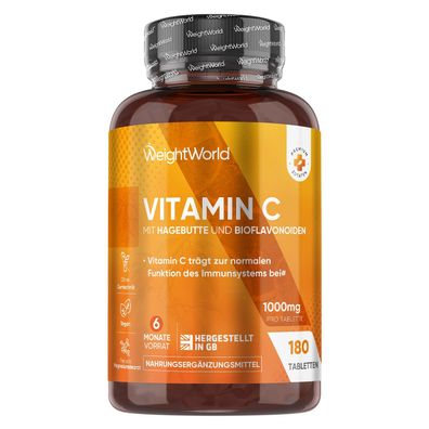 Vitamin C 1000mg pro Tablette - 180 vegane Tabletten für 6 Monate