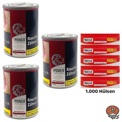 Power Quality Tobacco Feinschnitt-Tabak Dose 3x 150g West Red Hülsen