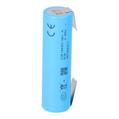 EVE ICR18650-26VA Li-Ion Akku 18650 2650mAh 13A 3,6V U-Lötfahne