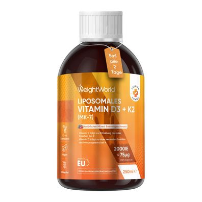 Liposomales Vitamin D3 K2 Tropfen - 2000IE Vitamin D3 + 75 mcg vit K2 MK-7-250ml