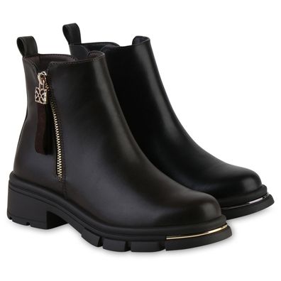 VAN HILL Damen Leicht Gefüttert Klassische Stiefeletten Profil-Sohle Schuhe 841832
