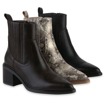 VAN HILL Damen Klassische Stiefeletten Spitze Booties Blockabsatz Schuhe 841887