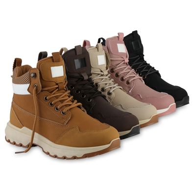 VAN HILL Damen Worker Boots Stiefeletten Profil-Sohle Schuhe 841860