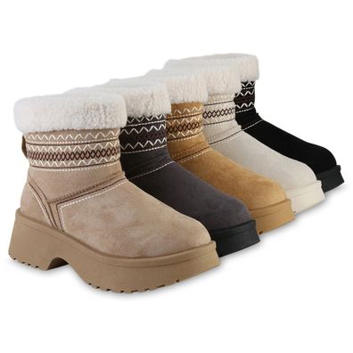 VAN HILL Damen Warm Gefütterte Winter Boots Stiefeletten Kunstfell Schuhe 841861