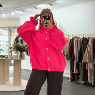 Cardigan mit Rüschen Jacke Leonita Pink Onesize XS-XL Damen Langarm Cardigan