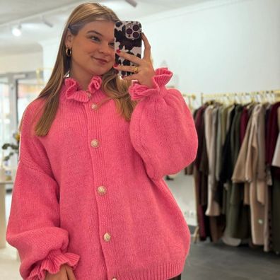 Cardigan mit Rüschen Jacke Leonita Rosa Onesize XS-XL Damen Langarm Cardigan
