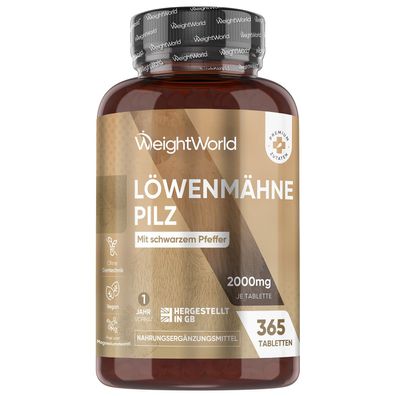 Löwenmähne Pilz 365 Tabletten - 2000mg je Tablette - WeightWorld