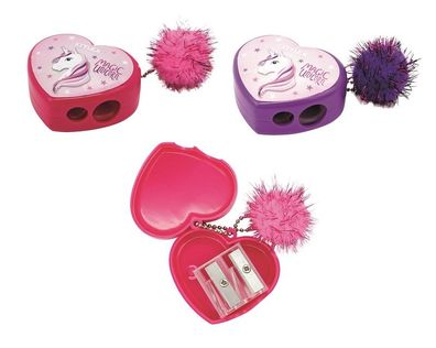 Stylex Kunststoff Doppel Dosenspitzer Herzform mit Pompon lila
