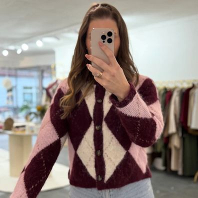 Cardigan mit Knöpfen Jacke Rose Mehrfarbig Onesize XS-XL Damen Cardigan Langarm