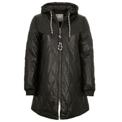 Gipsy by Mauritius - Damen Ledermantel Steppmantel Kapuze Lammnappa schwarz