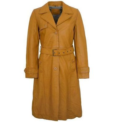 Mauritius - Damen Trenchcoat Ledermantel Lammnappa dark yellow