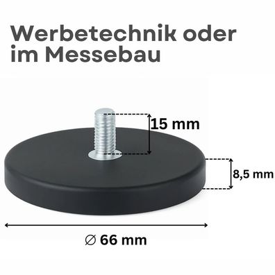 10 Stück Gummitopfmagnet Ø66?mm mit M8 Innengewinde – starker Neodym-Magnet mit Schut