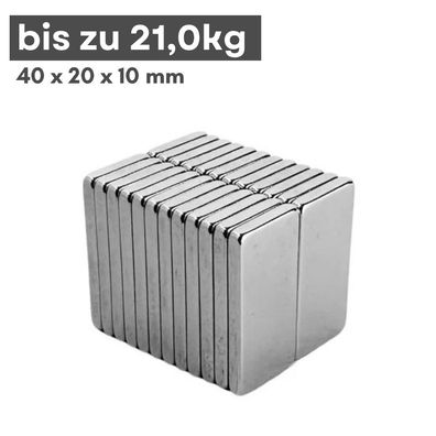 5 Stück Neodym Magnet 40mm x 20mm x 10mm - N42 Supermagnet - Quadermagnete - Hohe Haf