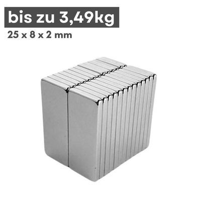 1 Stück Neodym Magnet 25mm x 8mm x 2mm - N42 Supermagnet - Quadermagnete - Hohe Haftk
